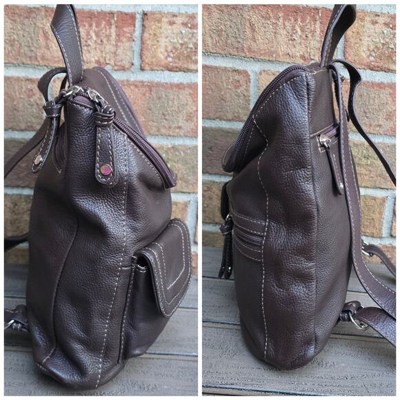 Leather Backpack Tignanello Brown Pebbled Purse Bag Keychain main image 8
